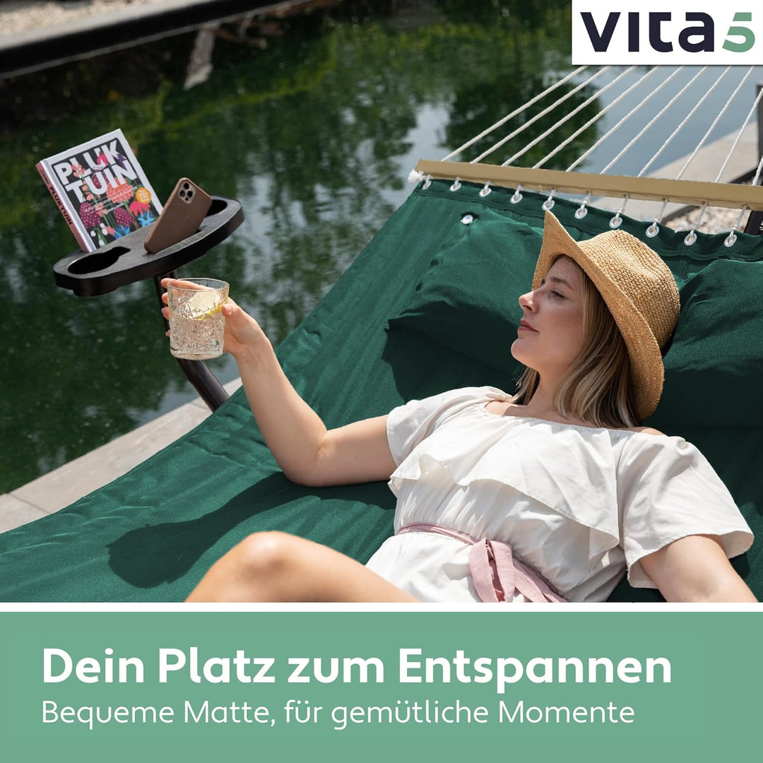 VITA5 Hängematte mit Gestell und Tisch - Hängematte Outdoor für den Garten, Pool & Balkon - Grosszüg
