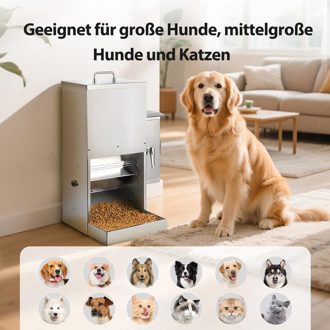 16L Grosser Automatischer Hundefutterspender mit Timer, Edelstahl-Futterautomat mit Programmierbarem