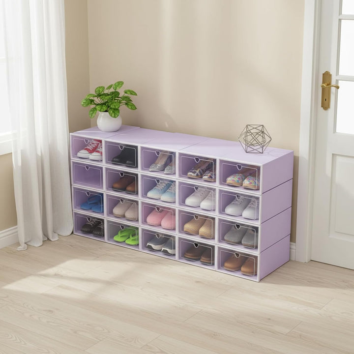 20 Stück Schuhkartonpack, stapelbare Schuhkasten, Plastikschuhkarton, transparenter Schuhorganisator