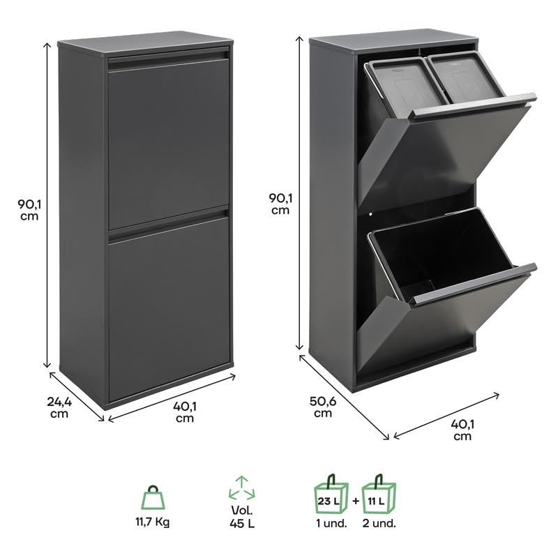 ARREGUI Basic CR404-B Mülltrennsystem aus Stahl | 3 Fächer Mülleimer für die Küche | 3 Fach Abfallei