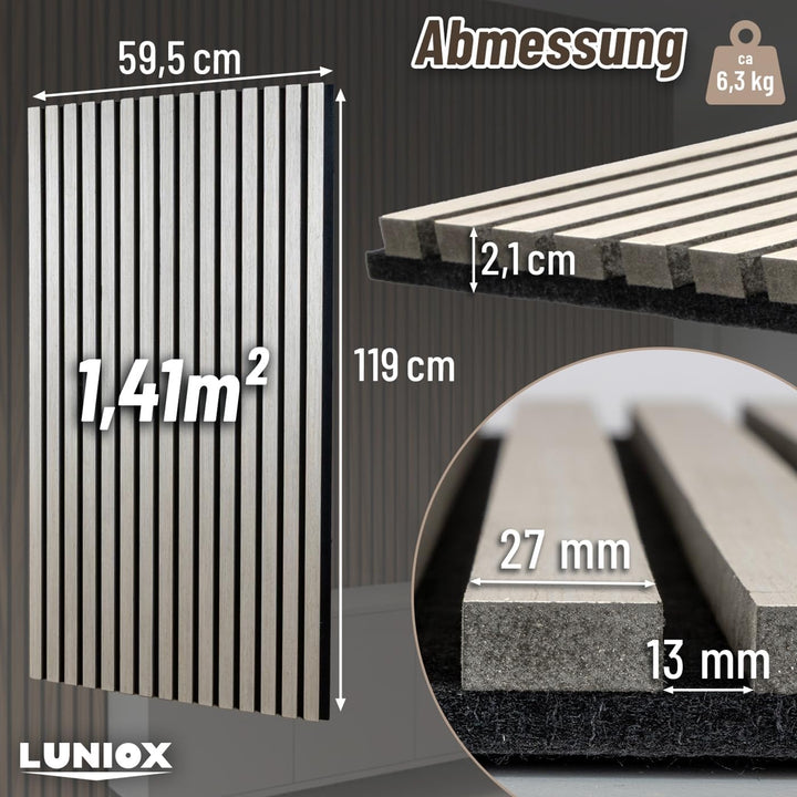 2X Akustikpaneele Eiche 119x59,5x2,1cm, Wandpaneele, Schallabsorber, Wandverkleidung, Schallschutz E