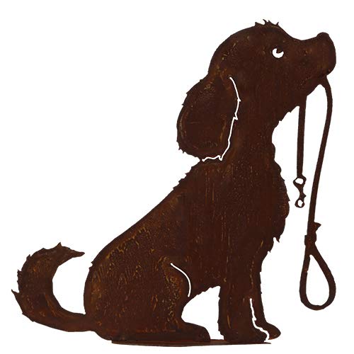 Hund Lucy mit Leine Höhe 40 cm Edelrost Rost Metall Gartendekoration + Original Pflegeanleitung von