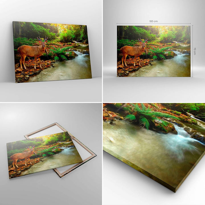 Bilder auf Leinwand 100x70cm Leinwandbild Herbst berg strom landschaft Gross Wanddeko Bild Schlafzim