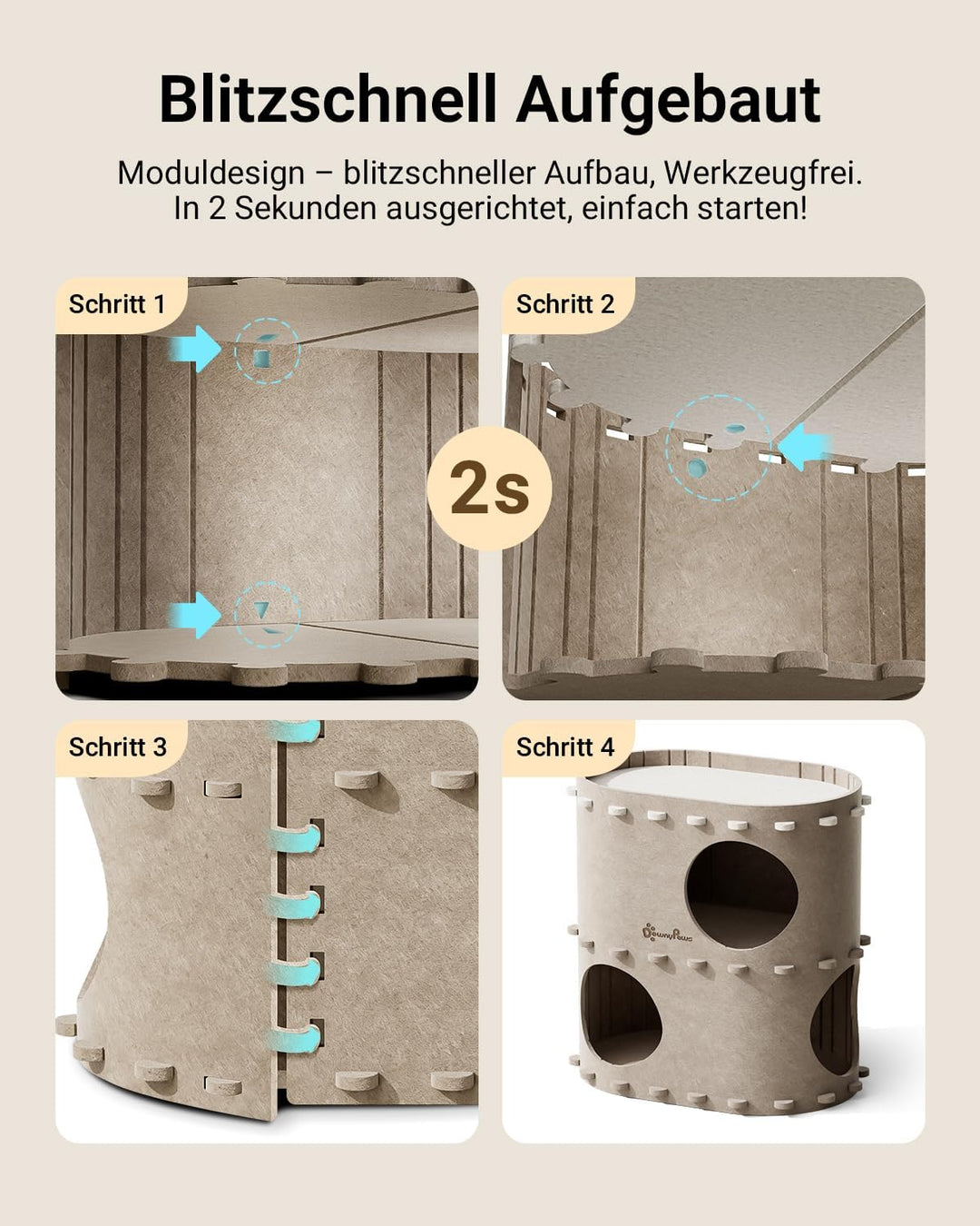 DownyPaws Katzenhöhle aus Filz, 2-stöckige Katzenbett, 50 x 33 x 50 cm Schloss Katzenhaus zum Spiele