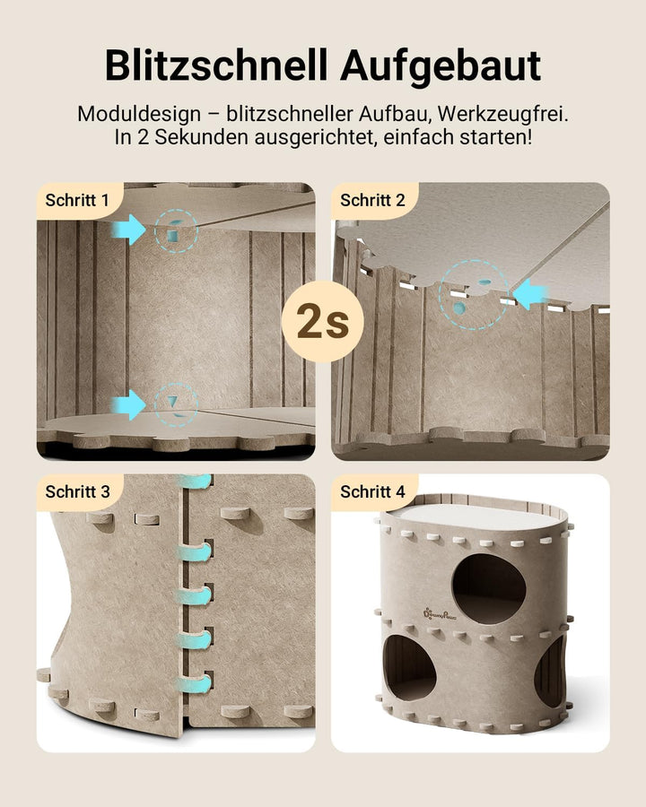 DownyPaws Katzenhöhle aus Filz, 2-stöckige Katzenbett, 50 x 33 x 50 cm Schloss Katzenhaus zum Spiele