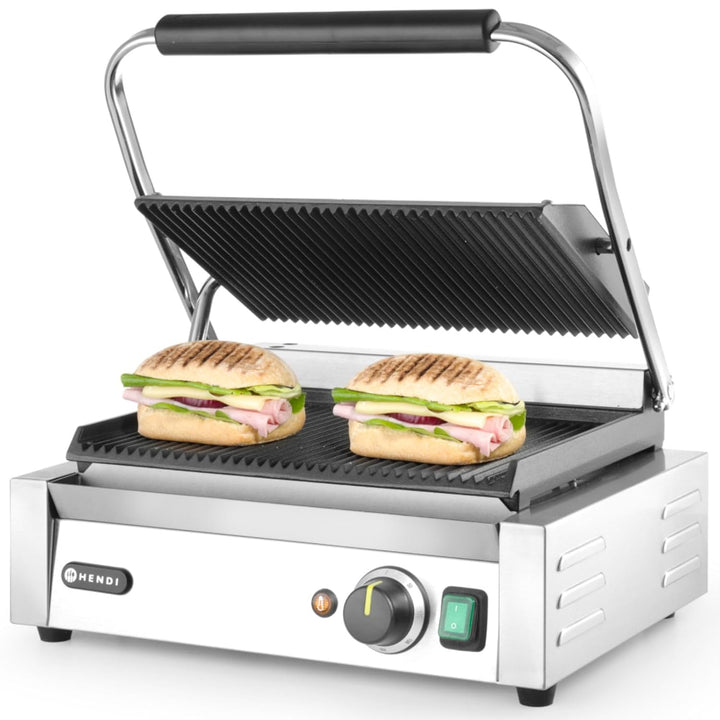 HENDI Kontaktgrill, Panini-, sandwich- & Kontaktgrill, Regelbar bis max. 300°C, Oberseite (H)530mm,