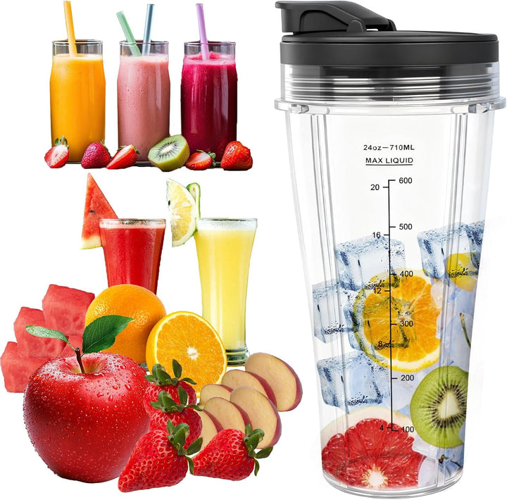 2er Pack 24oz Ersatzbecher kompatibel mit Ninja Blender – Smoothie Becher mit Deckel & Reinigungsbür