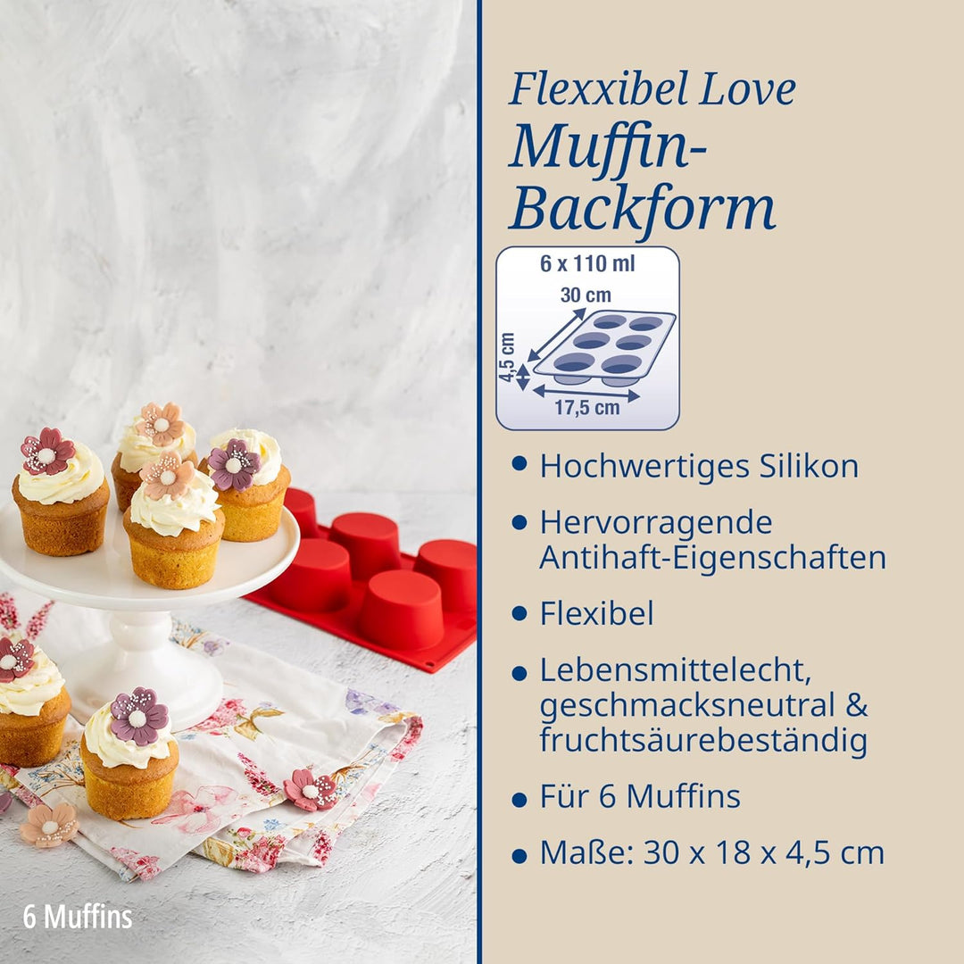 Dr. 1251 Oetker Muffinform aus Silikon 6er Cups Flexxibel, Silikonform für Muffins, Form aus hochwer