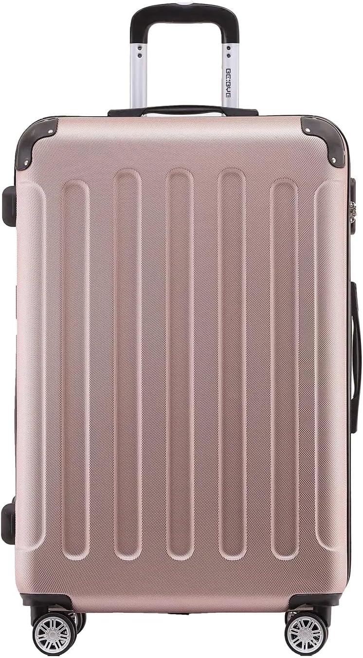 BEIBYE- Hartschalenkoffer Koffer Trolley Rollkoffer Reisekoffer Zahlenschloss 4 Zwilings-Rollen (Ros