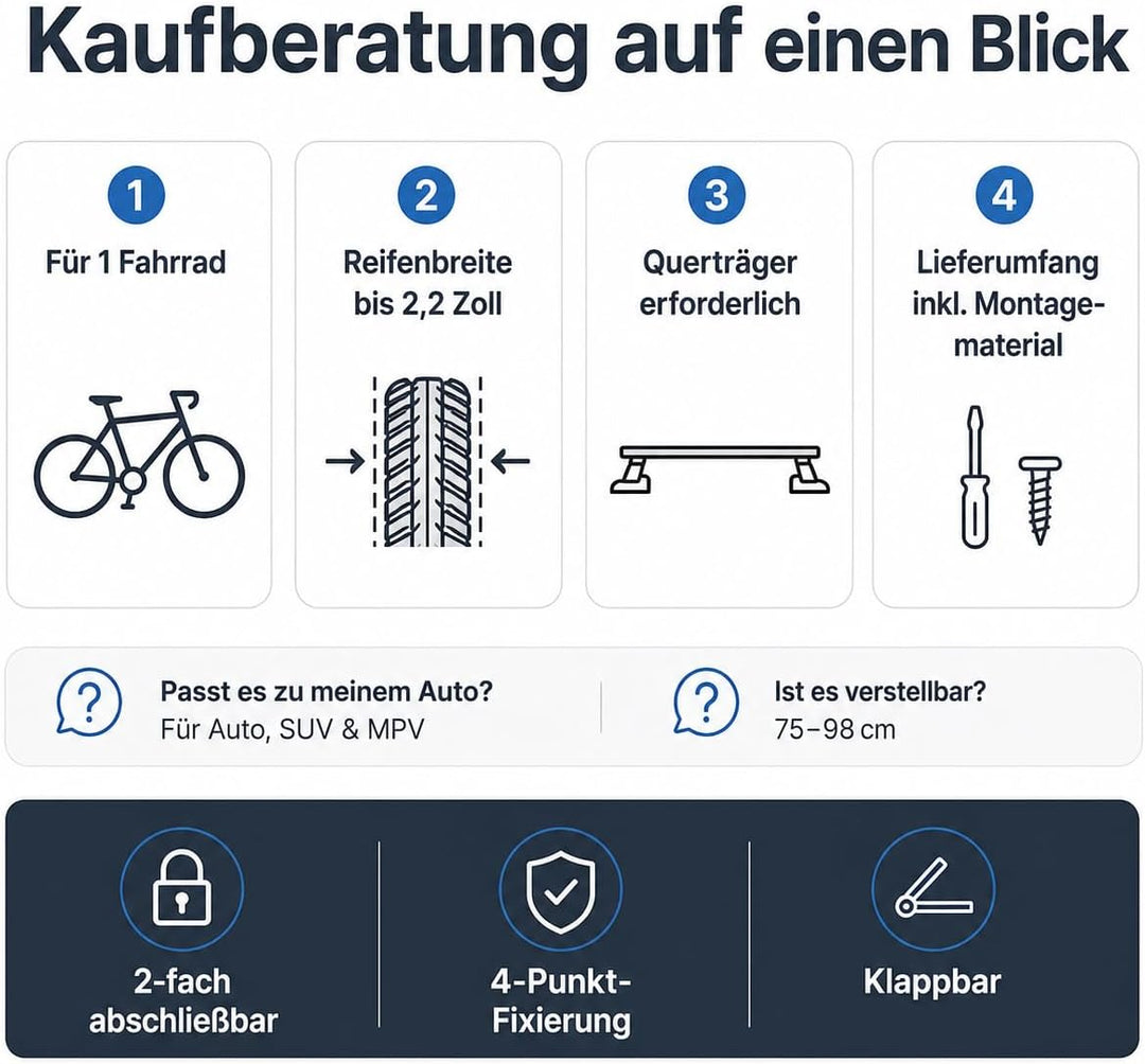 Fahrrad Dachträger E-Bike mit Diebstahlschutz für Auto SUV bis 38 Zoll