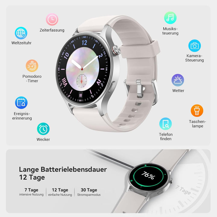 Smartwatch Herren Rund mit Telefonfunktion- 1.32" AMOLED Display, Fitnessuhr mit 110+ Sportmodi &3AT