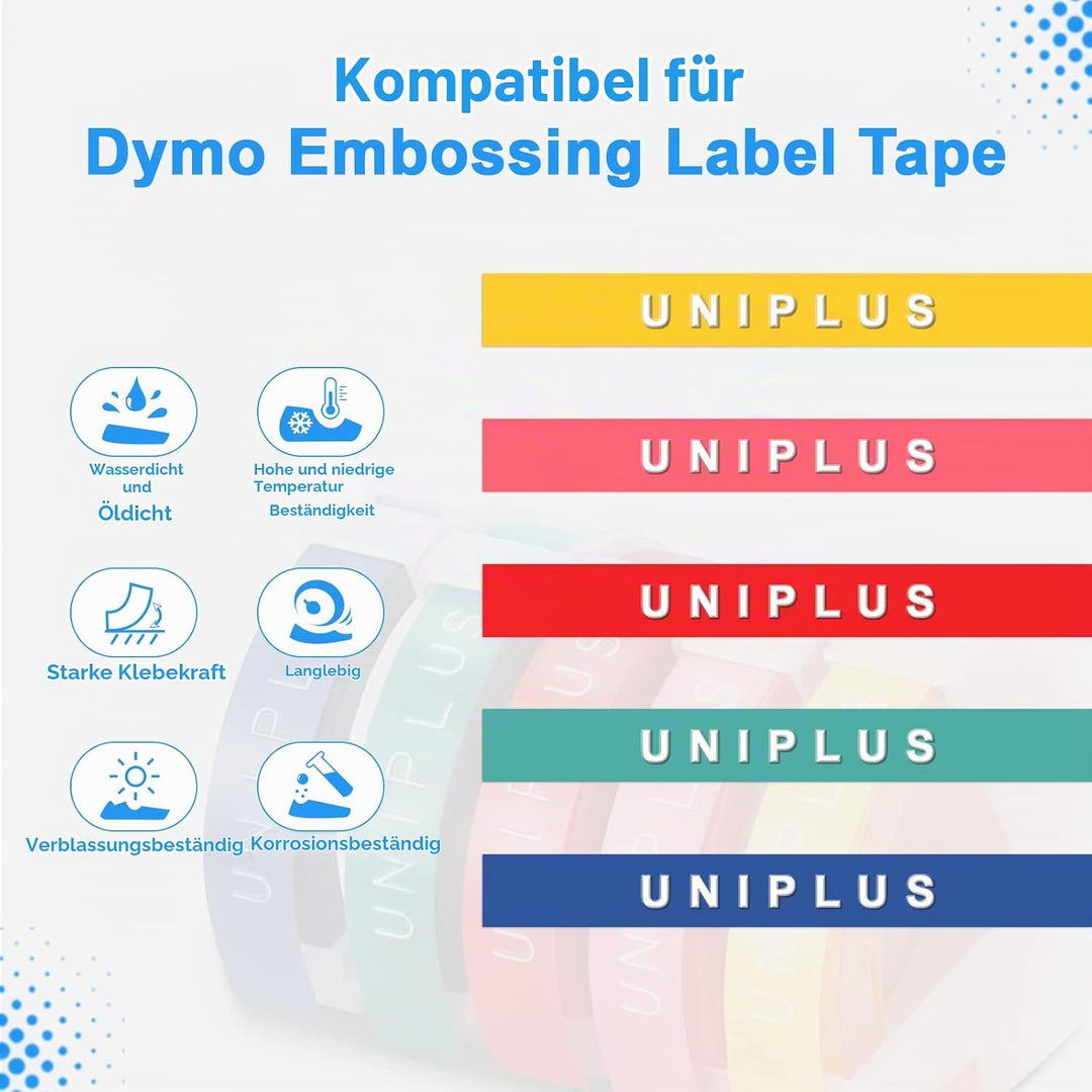 UniPlus Kompatible Omega Etikettenband Ersatz für Dymo Prägebänder S0717930 S0717900 9 mm x 3 m Selb