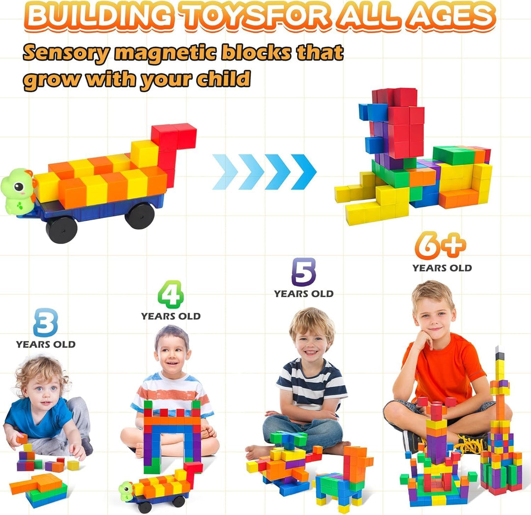 LONEEDY 60er-Pack magnetisches Bausteinset mit Tierfiguren und magnetischem Wagen – Magnetkonstrukti