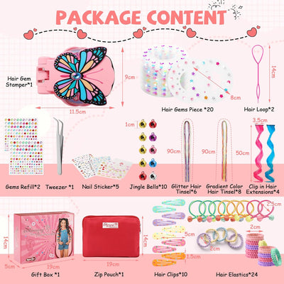SEMKOTREE Hair Bedazzler Kit, Glitzersteine Haare Maschine mit 630 Hair Gems und Haarsträhnen Kinder