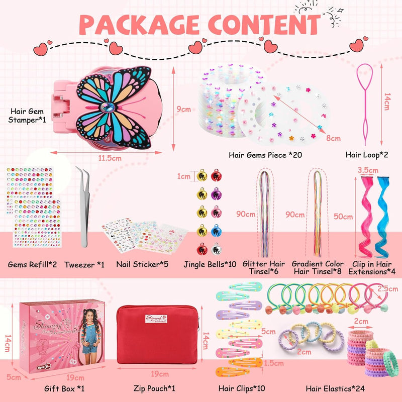 SEMKOTREE Hair Bedazzler Kit, Glitzersteine Haare Maschine mit 630 Hair Gems und Haarsträhnen Kinder
