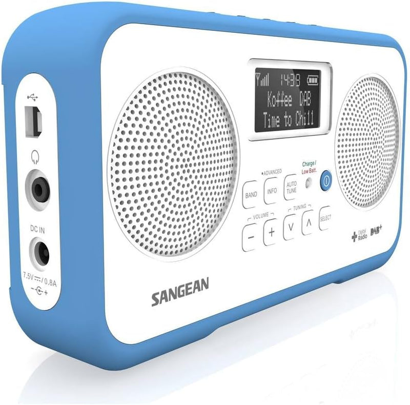 Sangean DPR-77 tragbares DAB+ Digitalradio (UKW-Tuner, Batterie-/Netzbetrieb) weiss/blau, weiss/blau