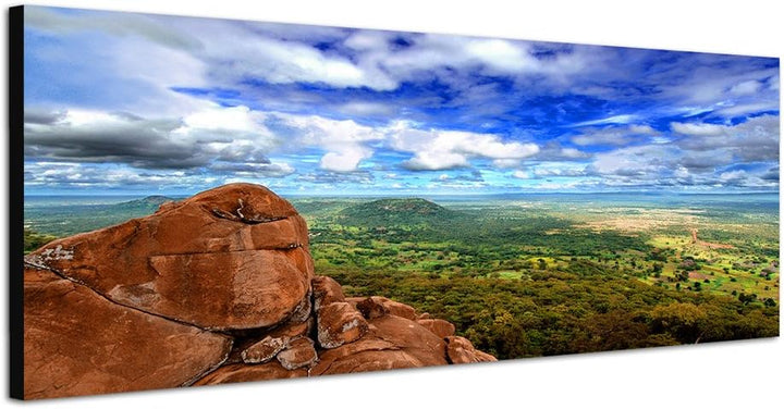 Paul Sinus Art Panoramabild auf Leinwand und Keilrahmen 150x50cm Senegal Nationalpark Felsen Wolken