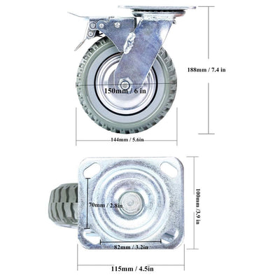 uyoyous 4PCS Schwerlastrollen 150mm Transportrollen Möbelrollen 2 Vollgummi Rollen mit Bremse 360°Gr