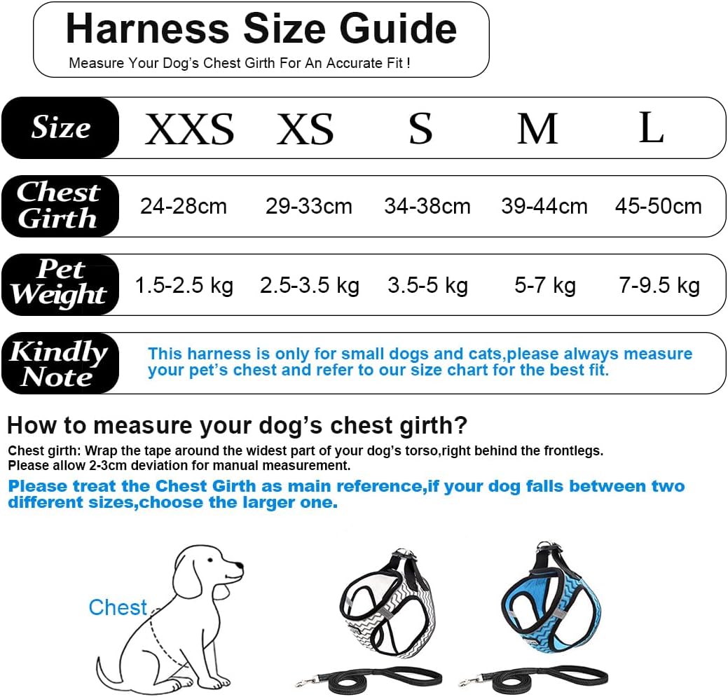 Hundegeschirr mit Leine Anti Zug Geschirr Reflektierend Brustgeschirr für Kleine Hunde, Haustiere, W