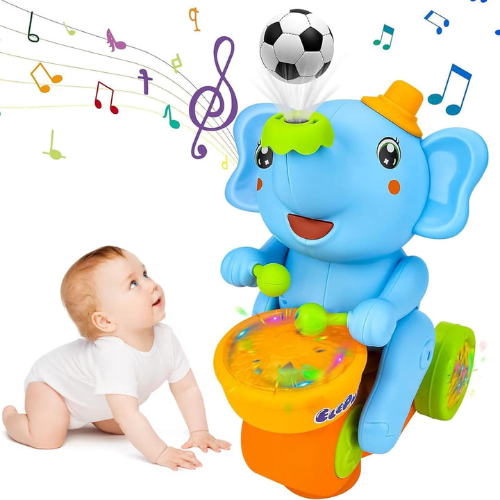 Musikalisches Elefantenspielzeug zum Laufen mit Trommeln und LED-Lichtern, interaktives Babyspielzeu