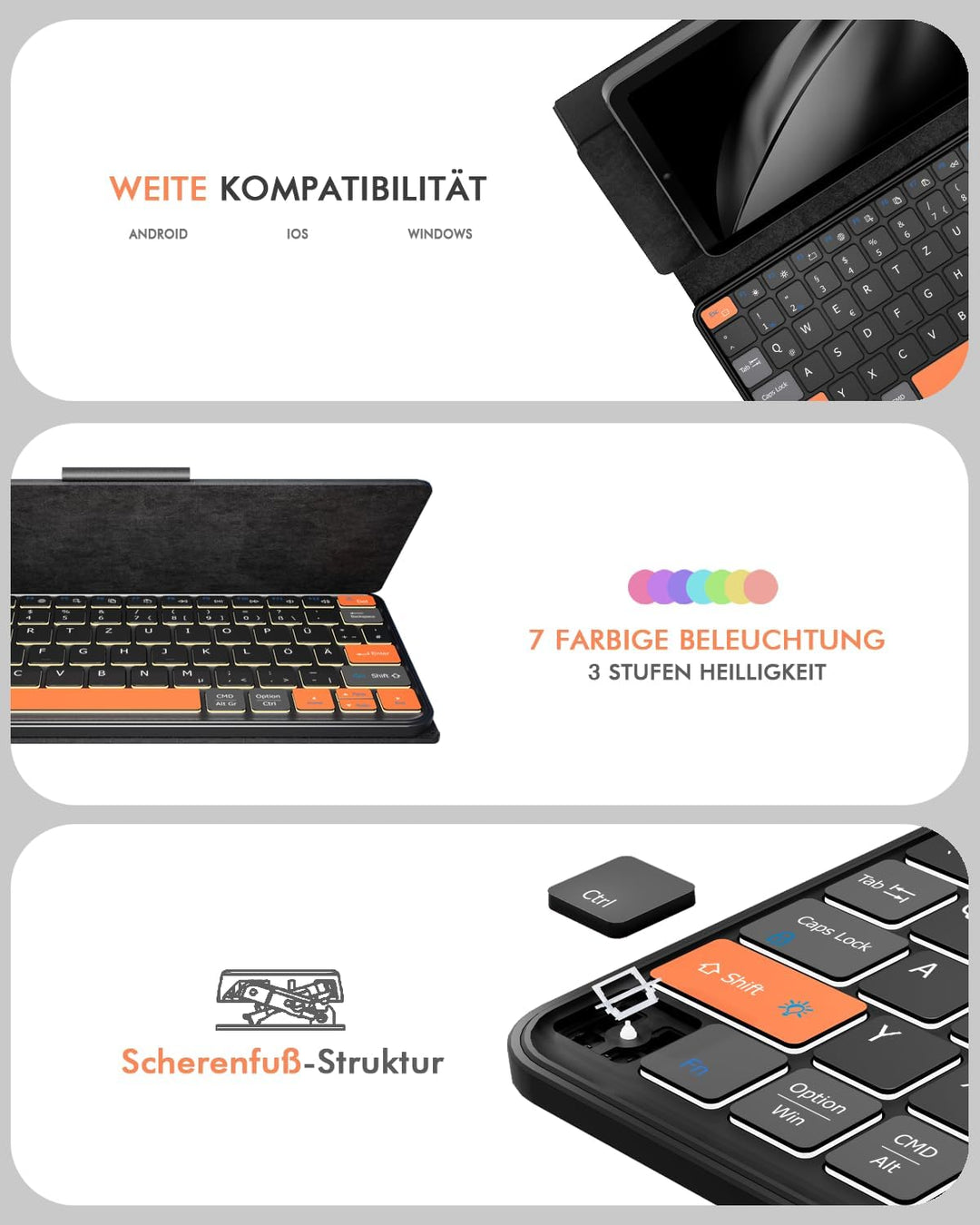 Doohoeek Tragbare Dual Bluetooth Tastatur für Tablet & Smartphone, Mini Keyboard mit verstellbarem S