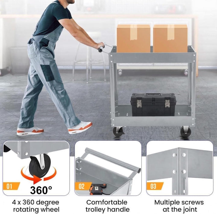 2-Stöckiger Werkzeugwagen, 150 kg Tragkraft, Robuster Metall-Rollwagen, Werkzeugaufbewahrung Für Mec