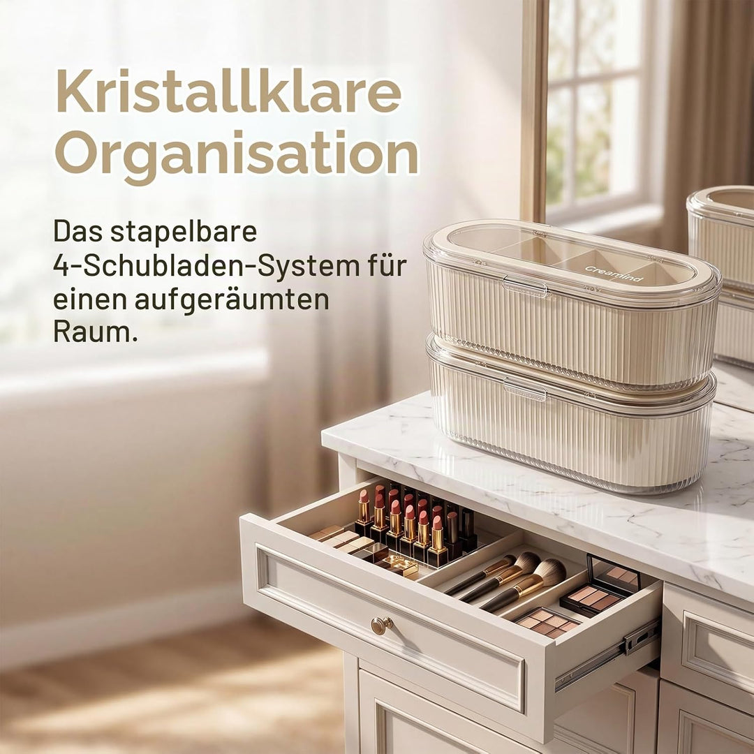 2er-Set Kosmetik Make Up Organizer Cremeweiss, Wattepadspender, Wattestäbchen Behälter, Clear Schmin