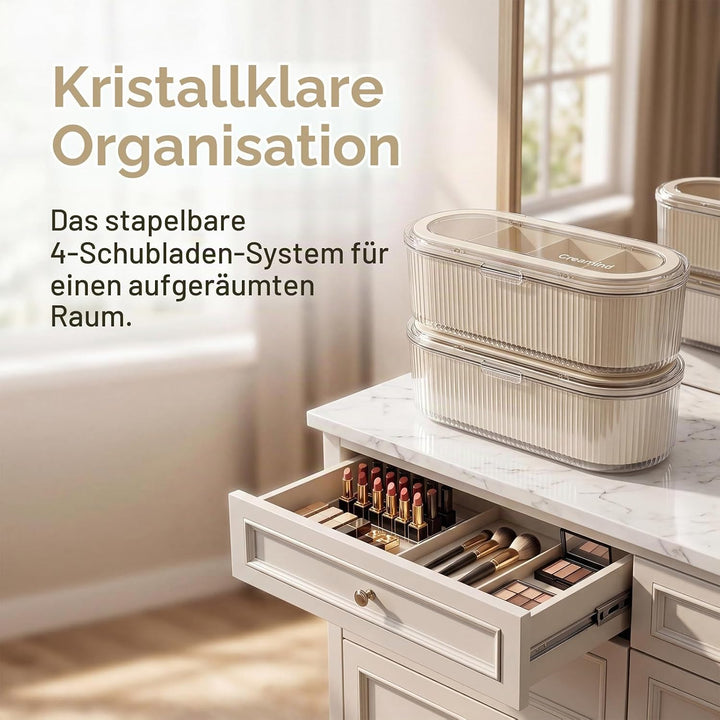 2er-Set Kosmetik Make Up Organizer Cremeweiss, Wattepadspender, Wattestäbchen Behälter, Clear Schmin