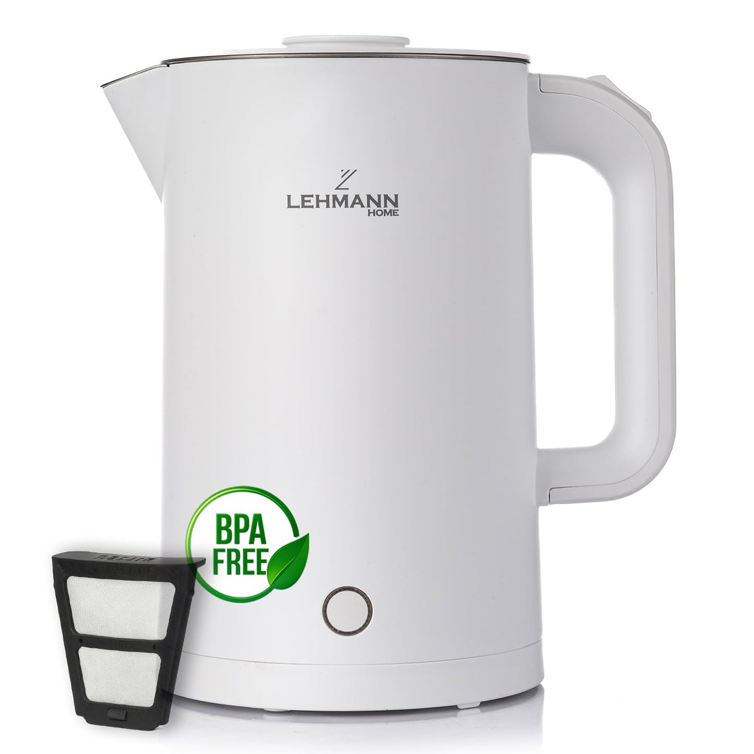 LEHMANN Elektrischer Wasserkocher Edelstahl 1,7L, 2200W, Schnelles Aufheizen, Doppelwand Design, 360