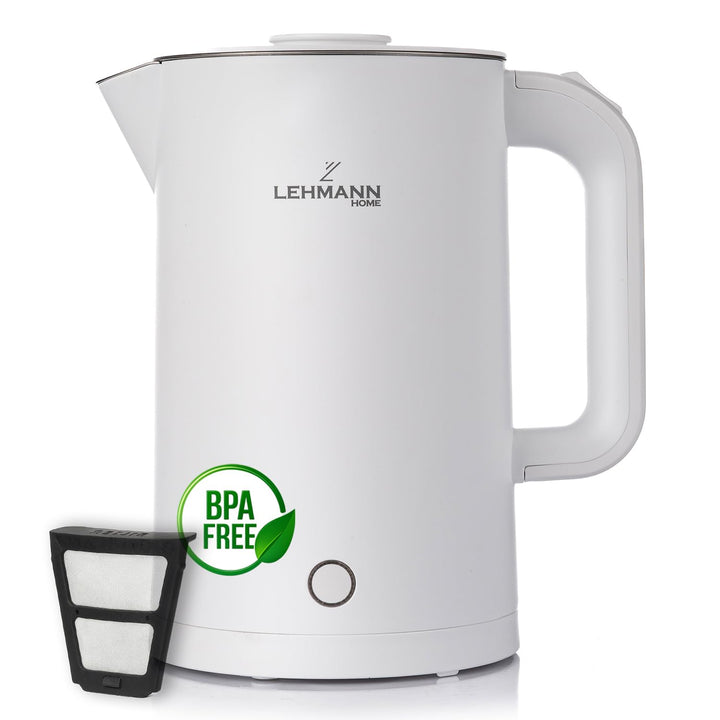 LEHMANN Elektrischer Wasserkocher Edelstahl 1,7L, 2200W, Schnelles Aufheizen, Doppelwand Design, 360