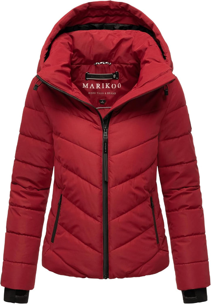 MARIKOO Damen Winterjacke warme Steppjacke mit abnehmbarer Kapuze Samuiaa XVI XS-3XL S Dark Red, S D