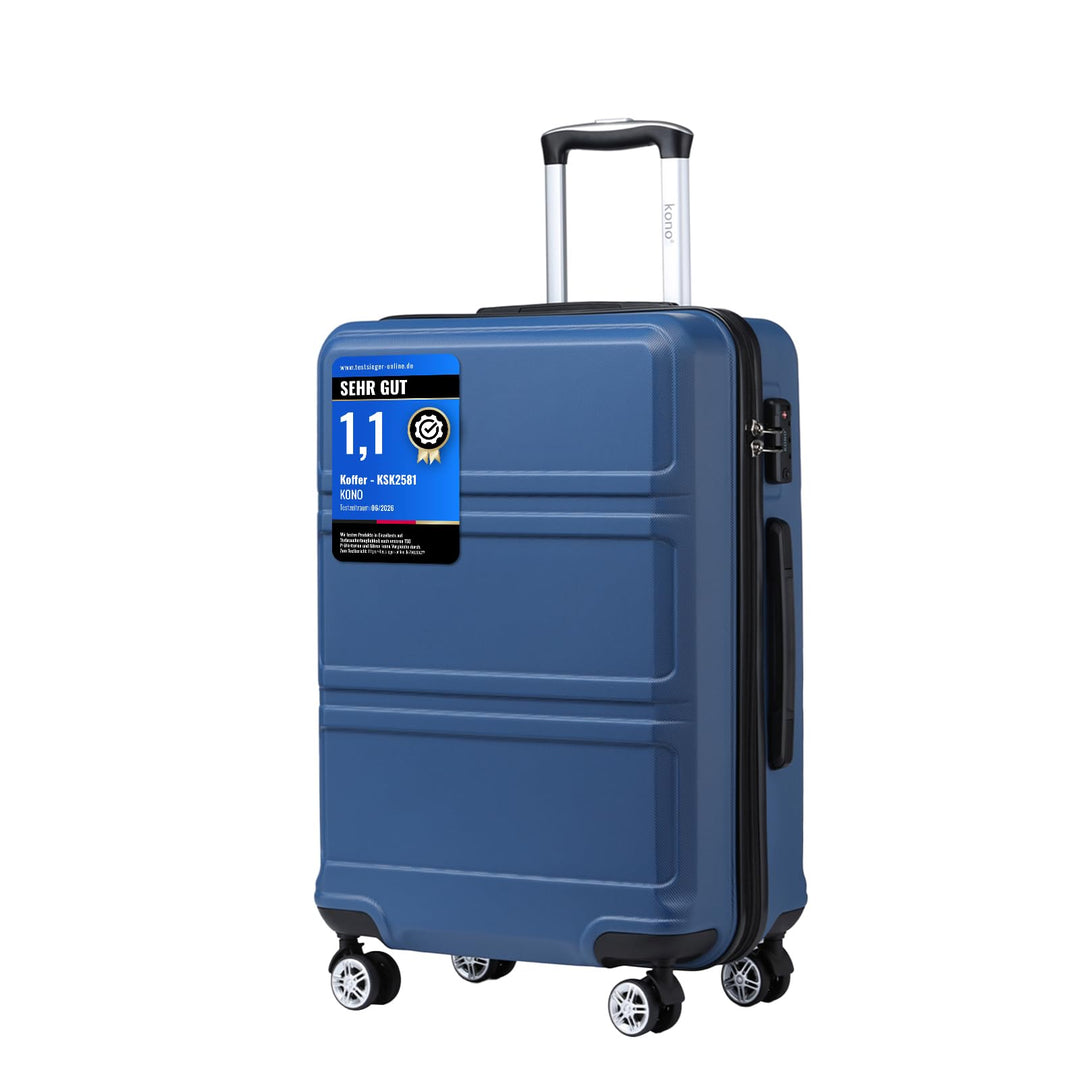 KONO Koffer Trolley Reisekoffer aus ABS+PC – Leichter Hartschalenkoffer mit 4 Zwillingsrollen und TS