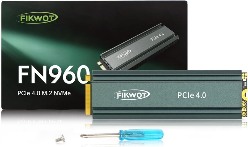 Fikwot FN960 512GB M.2 2280 PCIe Gen4 x4 NVMe 1.4 Internes Solid State Drive mit Kühlkörper – Bis zu