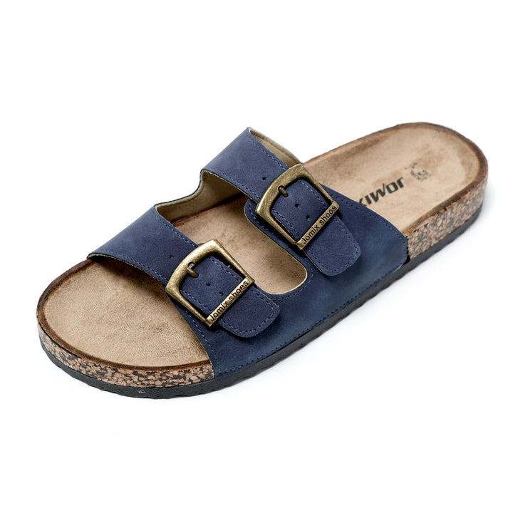 JOMIX Sommer Pantoletten Herren Kunstleder Sandalen Weiche Cork Fussbett Latschen Flache Strandschuh