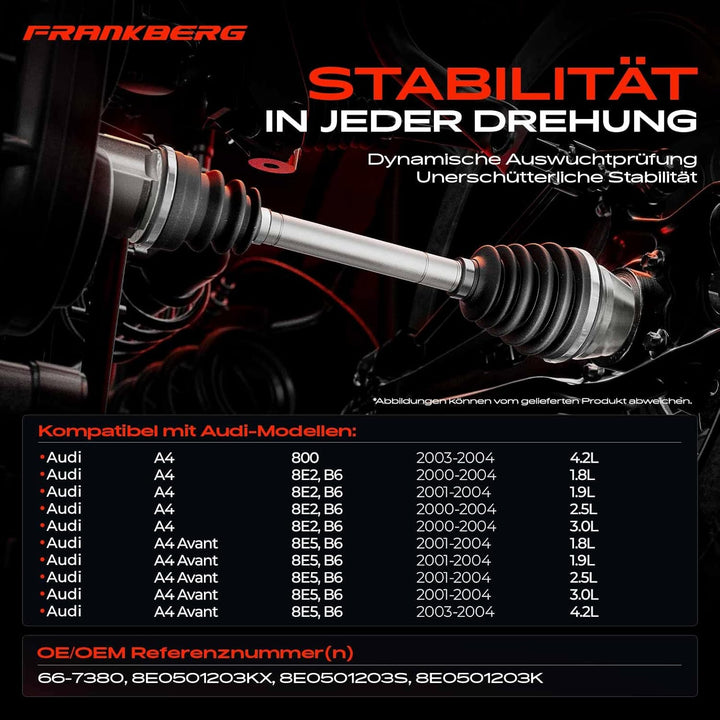 Frankberg 1x Antriebswelle Hinterachse Kompatibel mit A4 8E2 B6 A4 Avant 8E5 B6 1.8L-4.2L Stufenheck