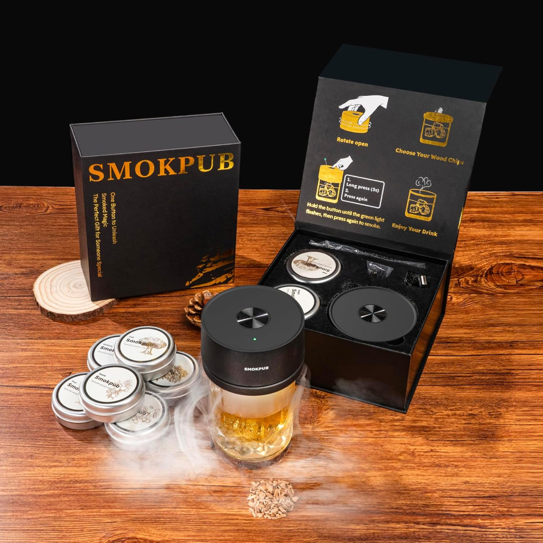 Elektrisches Whisky Smoker Set, Cocktail Smoker Kit mit 6 Holzspänen, Whiskey Smoker Kit Mit Eingeba