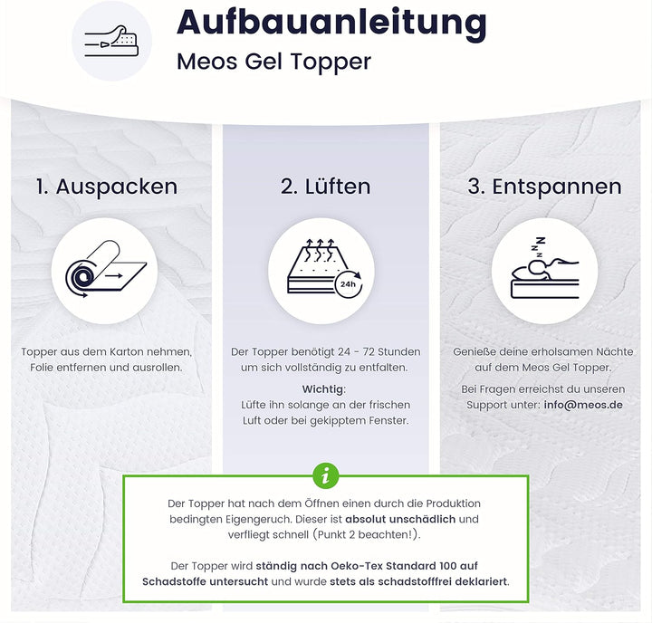 Meos® Gel-Schaum Topper 160x200cm für Matratzen & Boxspringbett - Made in Germany - hohes RG50 - Bez