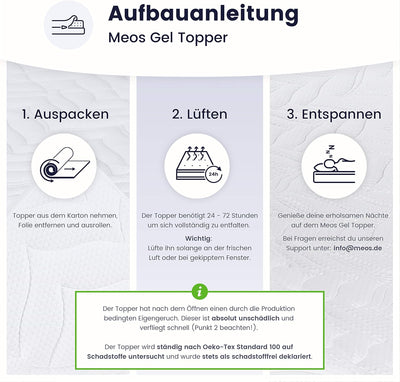 Meos® Gel-Schaum Topper 200x200 für Matratzen & Boxspringbett - Made in Germany - hohes RG50 - Bezug
