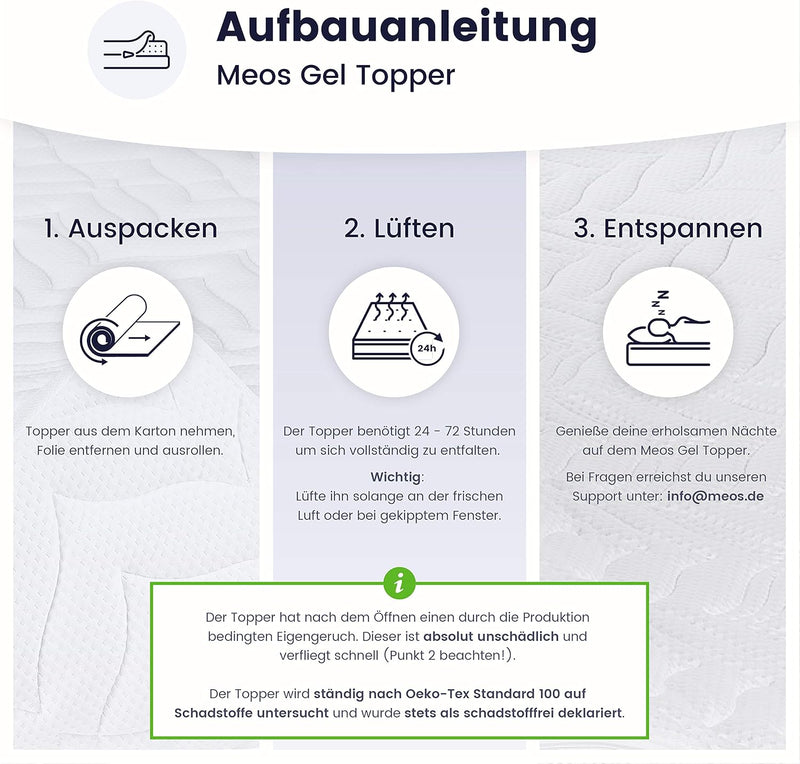 Meos® Gel-Schaum Topper 200x200 für Matratzen & Boxspringbett - Made in Germany - hohes RG50 - Bezug