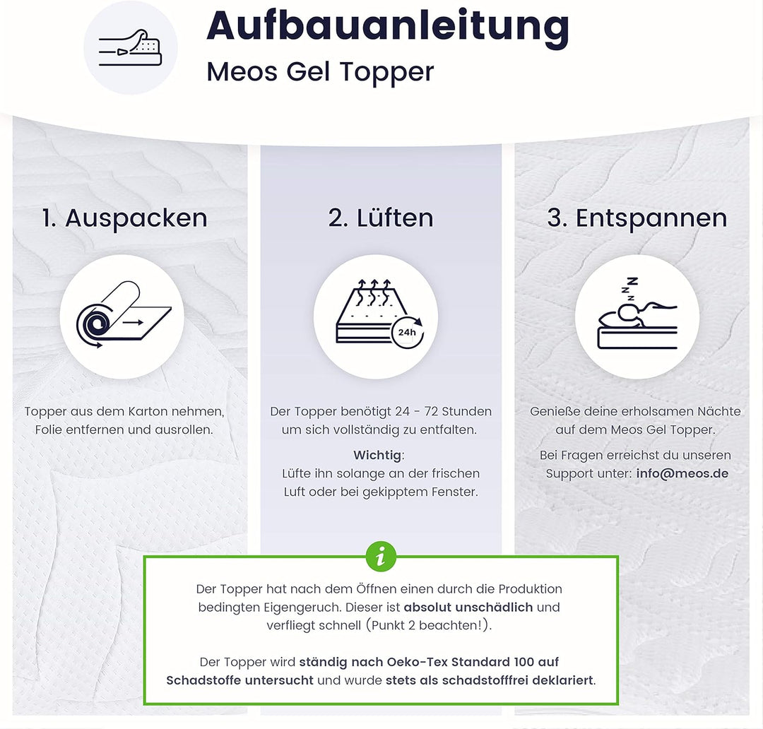 Meos® Gel-Schaum Topper 200x200 für Matratzen & Boxspringbett - Made in Germany - hohes RG50 - Bezug