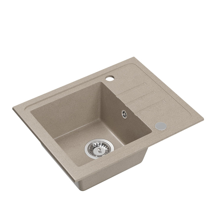 VBChome Spülbecken Granit Beige 55 x 44 cm Einzelbecken Einbauspüle Gesprenkelt Reversibel Granitspü
