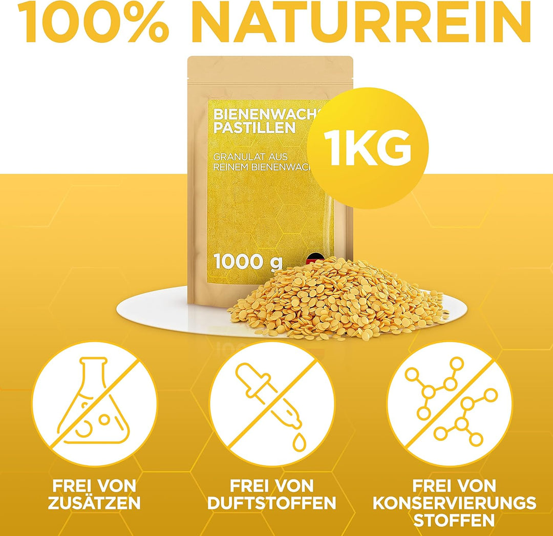 molinoRC 1kg Bienenwachs Pastillen [100% natürlich rein ohne Zusatz Anderer Wachse] - Premium Qualit