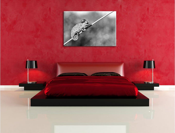 Pixxprint Süsser Gecko mit einem Marienkäfer Kunst B&W, Format: 100x70 auf Leinwand, XXL riesige Bil