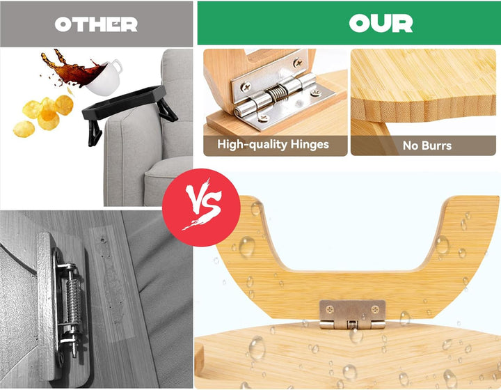 Sofa Armlehne Tablett Faltbarer mit 360° Drehbarer Handyhalterung Holz Bambus Sofa-Armlehne Tragbare