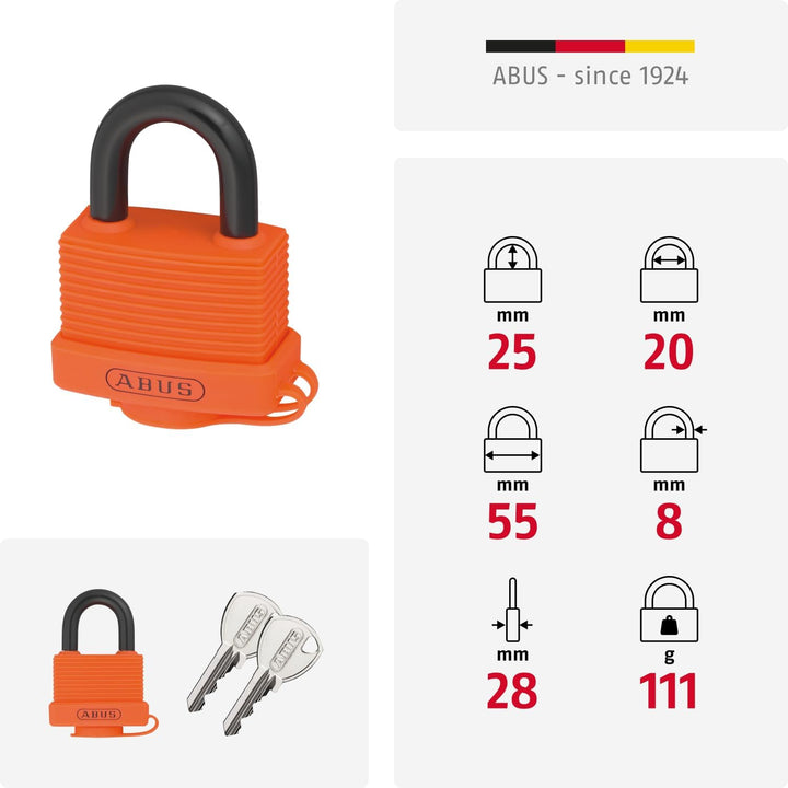 ABUS Vorhängeschloss 70AL/45 aus massivem Aluminium - wetterfest - mit Schutzkappe und Kunststoffumm
