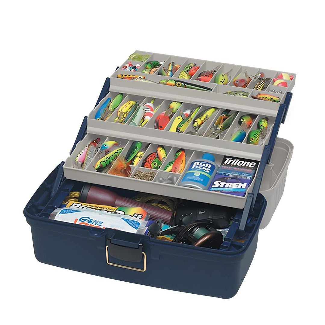 Plano Grosse Angelbox mit 3 Ablagen, hochwertige Geräteaufbewahrung Blau / Silber, Blau / Silber