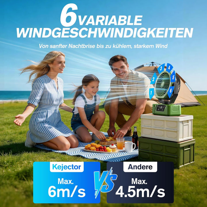 Kejector Akku Ventilator Camping 24000mAh USB Ventilator mit Licht Digitalanzeige Tischventilator mi