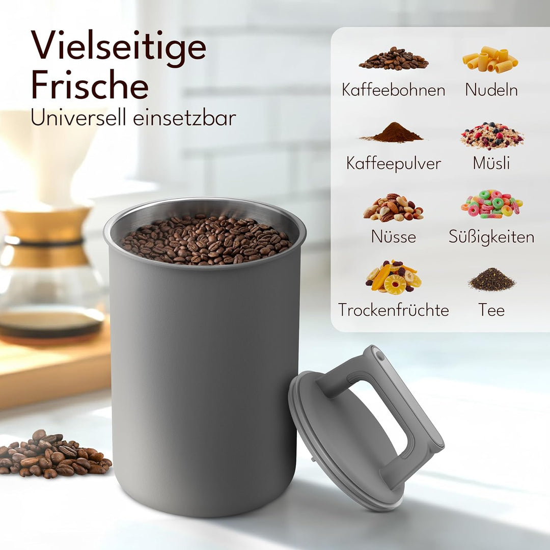 Kaffeedose luftdicht für 1 kg Kaffeebohnen mit Vakuumdeckel (Behälter für Kaffee, Tee, Edelstahl Dos