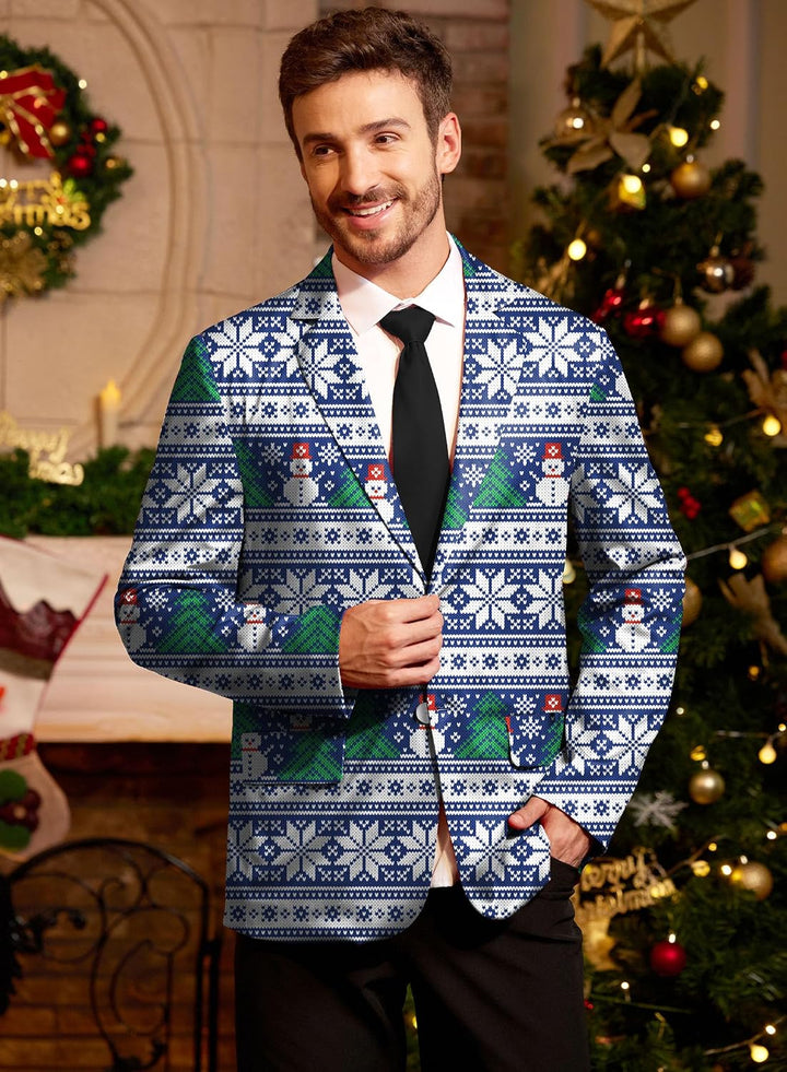 BesserBay Herren Weihnachtsblazer Bedruckte Langarm Anzugjacke Xmas Kostüm Blazer Slim Fit Blazer Fr