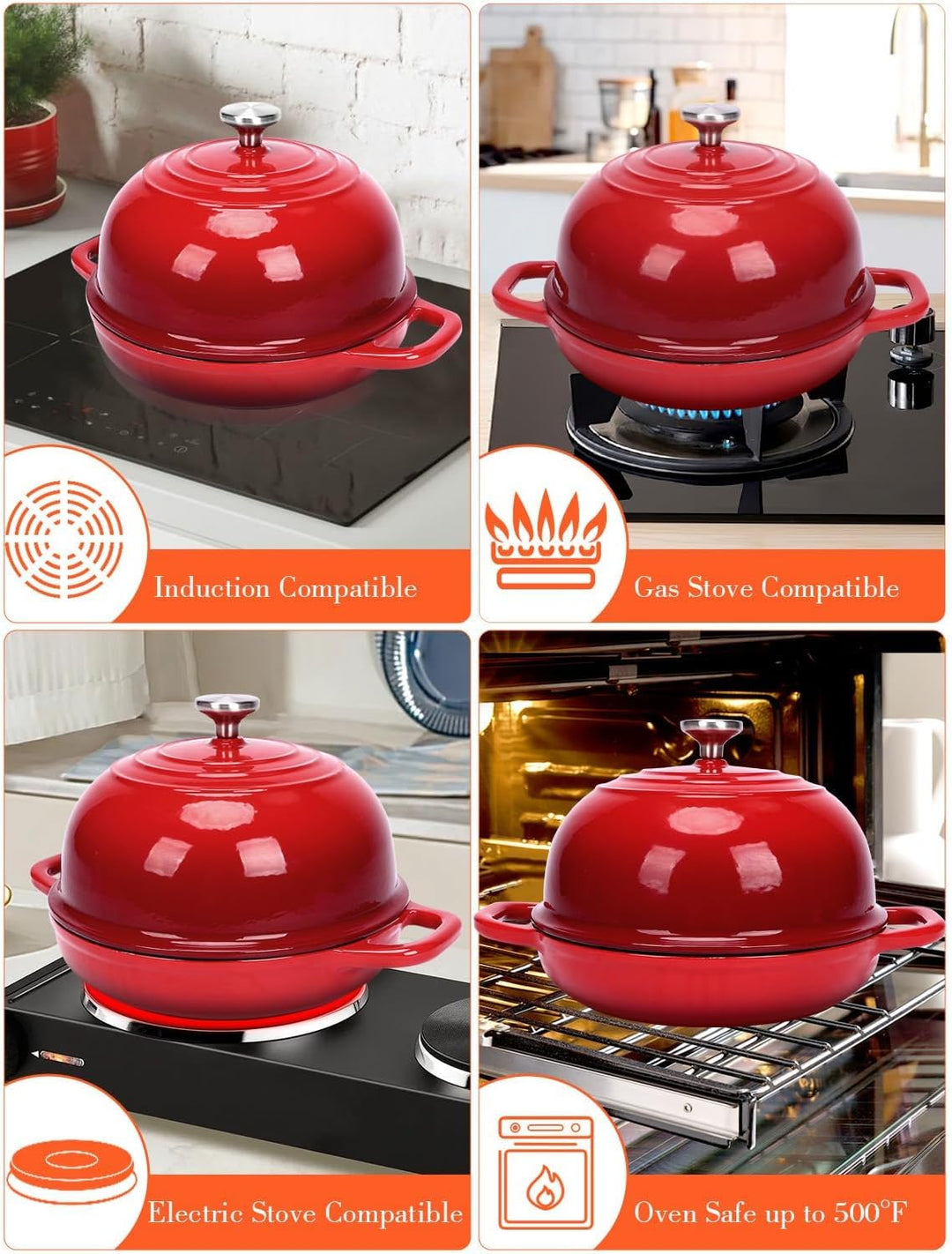 GFTIME Gusseisen Topf Brot Backen, Schmortopf Gusseisen Topf mit Deckel, Dutch Oven Brotbacktopf mit